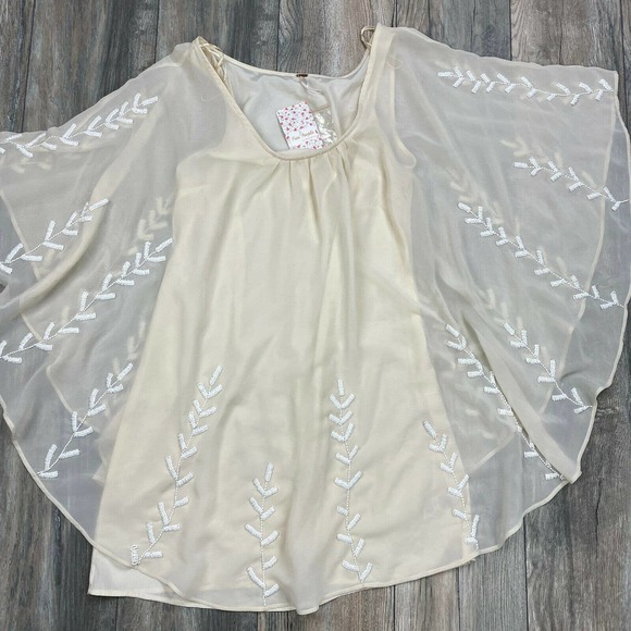 Free People Nude Cape Beaded Boho Sheer Dress $398 - Picture 4 of 10